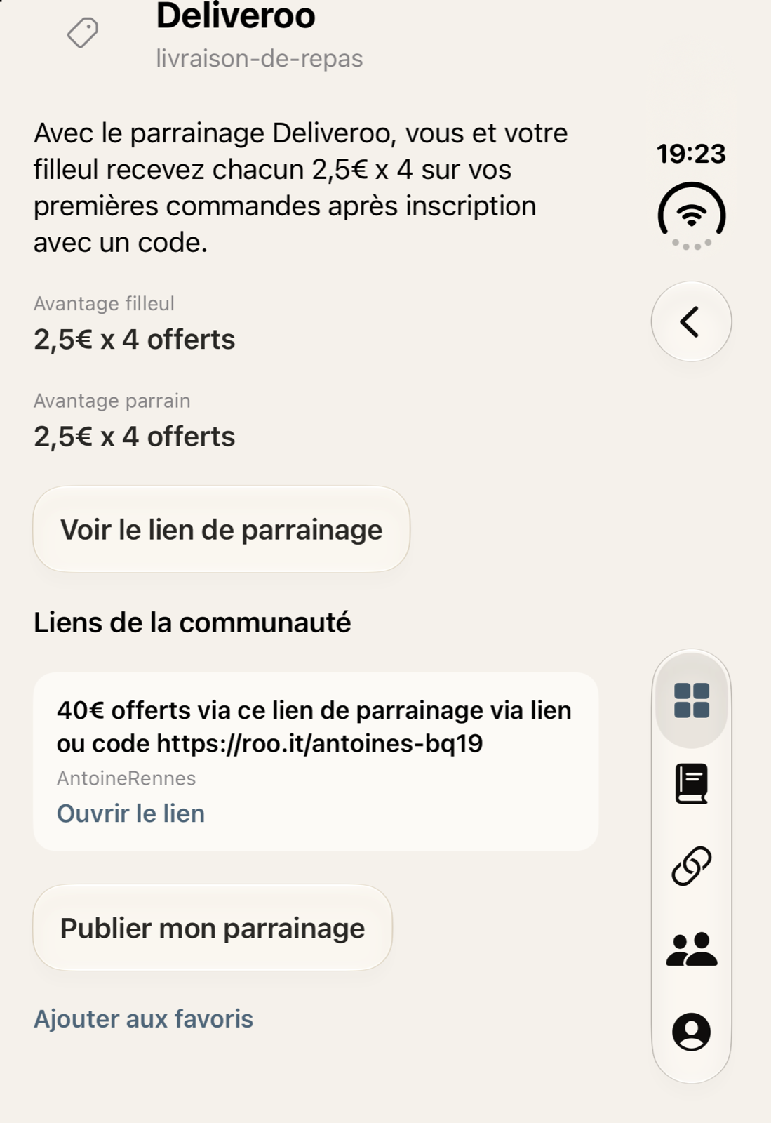 Écran extérieur de l’iPhone Duo : liens de parrainage Deliveroo publiés par la communauté
