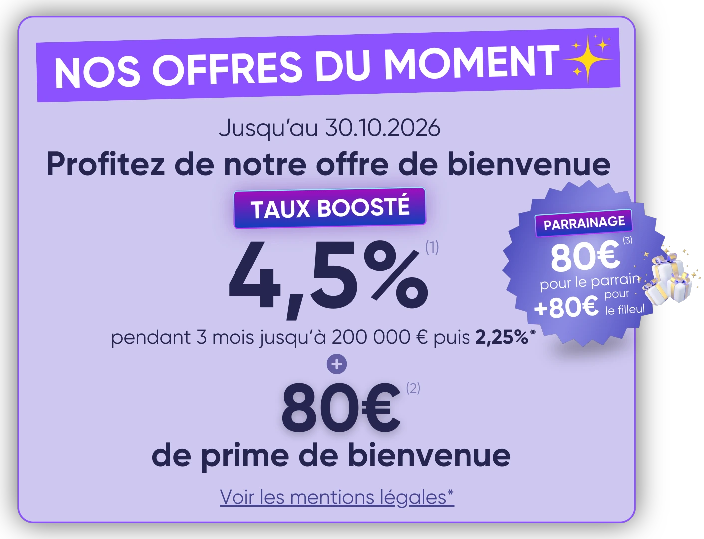 Offre de parrainage Distingo Bank : 80€ pour le parrain, 80€ pour le filleul et taux boosté à 4,5% pendant 3 mois