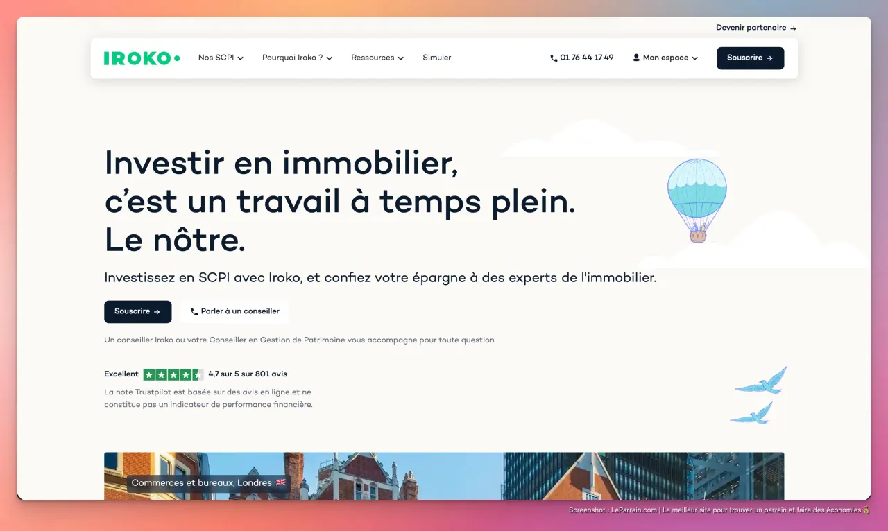 Page d'accueil IROKO sur l'investissement immobilier et SCPI.