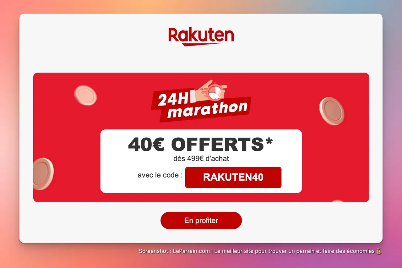 Rakuten : 40€ offerts pour booster votre journée pendant 24h