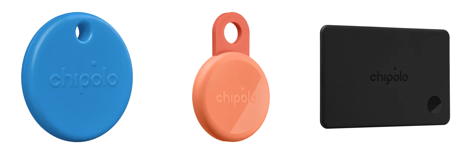Les trois traceurs Chipolo en vente&nbsp;: POP bleu, LOOP corail et CARD noire