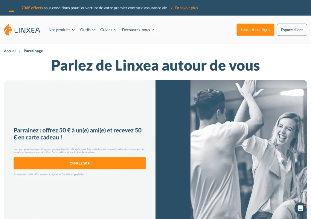 Programme de parrainage Linxea : offrez 50€ à un ami et recevez 50€ en carte cadeau