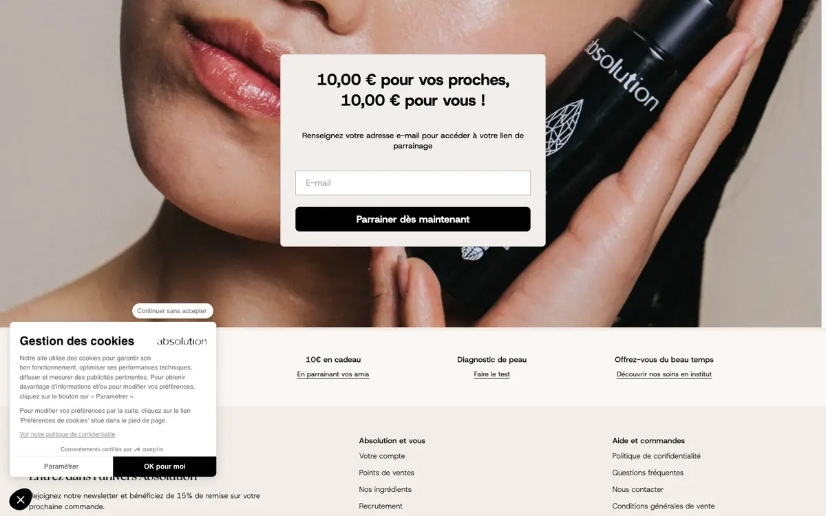 Page programme de parrainage Absolution cosmetics