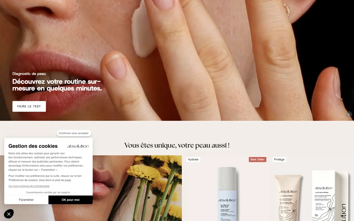 Aperçu du site Absolution cosmetics