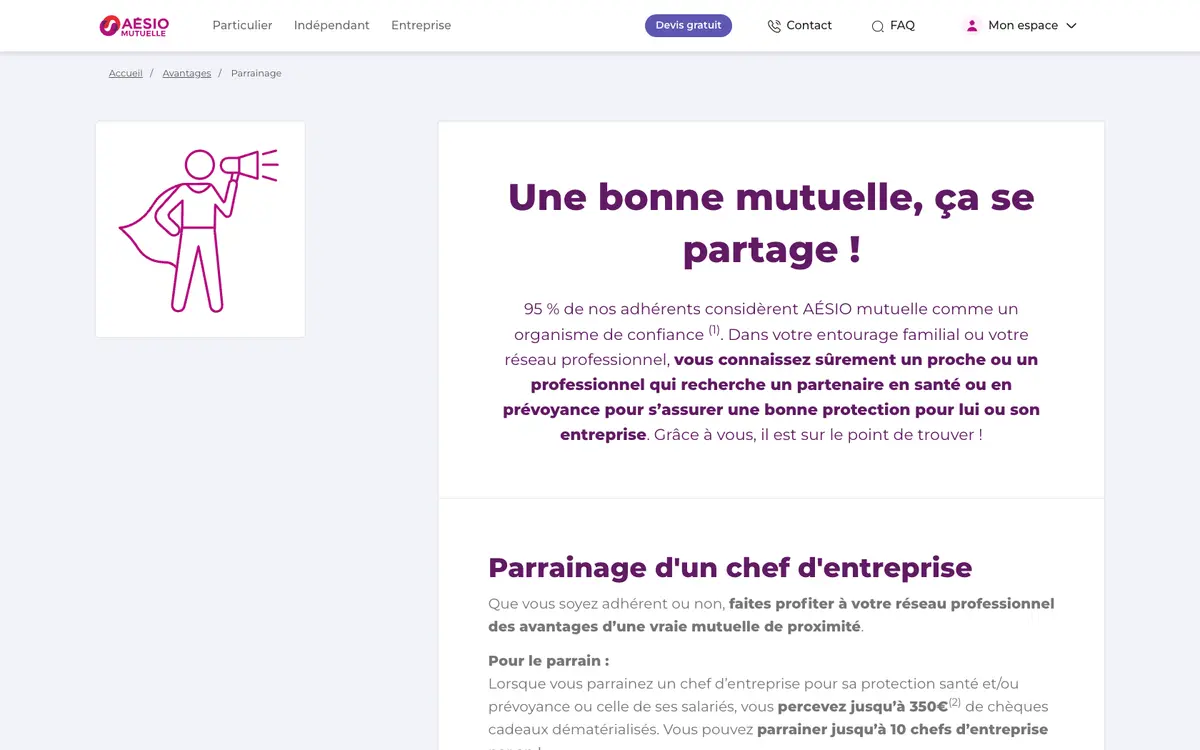 Page programme de parrainage Aésio Mutuelle