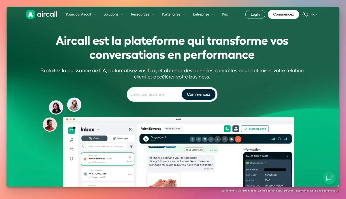 Capture d'écran 1 du programme de parrainage Aircall