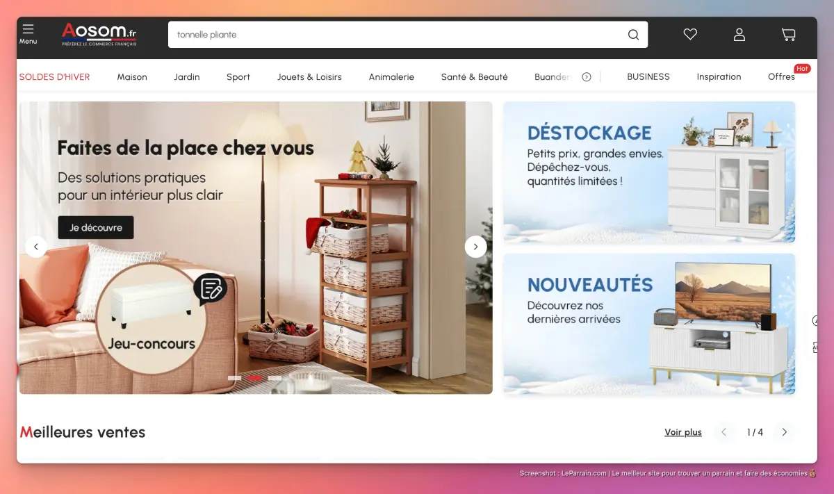 Capture d'écran 1 du programme de parrainage Aosom