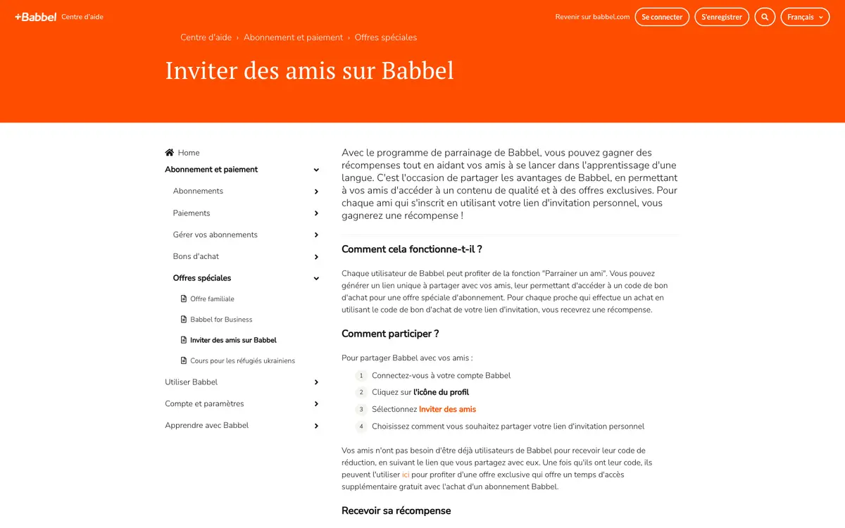 Page programme de parrainage Babbel