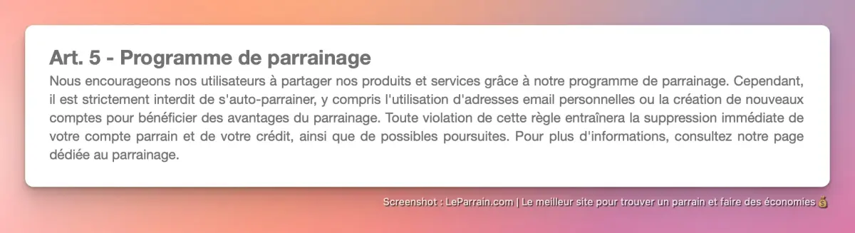 Capture d'écran 1 du programme de parrainage Bam Courses