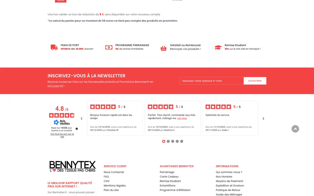 Page programme de parrainage Bennytex
