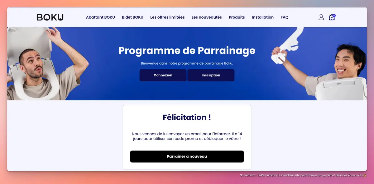 Capture d'écran 1 du programme de parrainage Boku