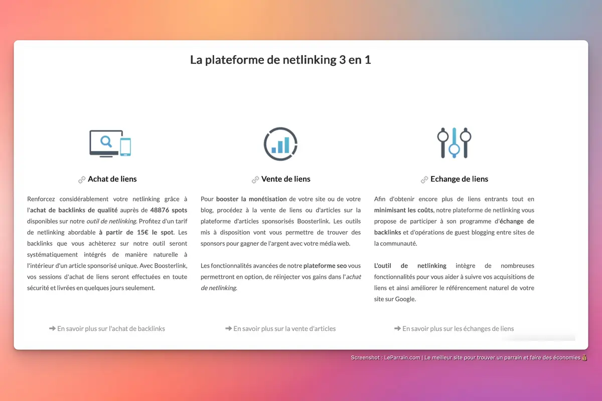 Capture d'écran 5 du programme de parrainage BoosterLink