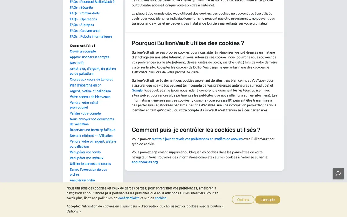Aperçu du site Bullionvault