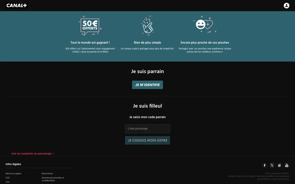 Page programme de parrainage Canal Plus