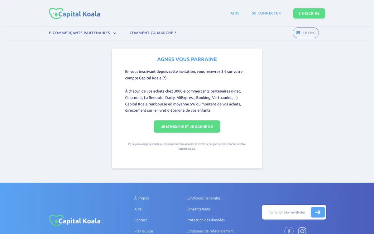 Page programme de parrainage Capital Koala