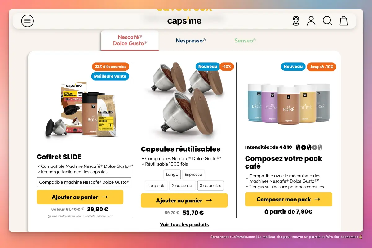 Capture d'écran 8 du programme de parrainage Caps Me