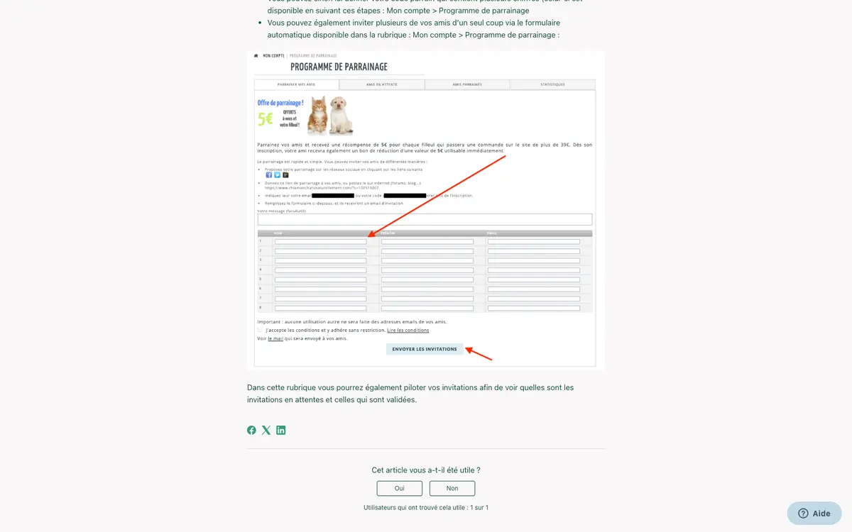Page du programme de parrainage Chiens et Chats Naturellement