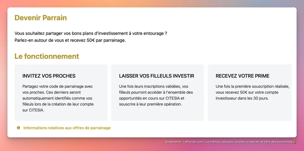Capture d'écran 3 du programme de parrainage Citesia
