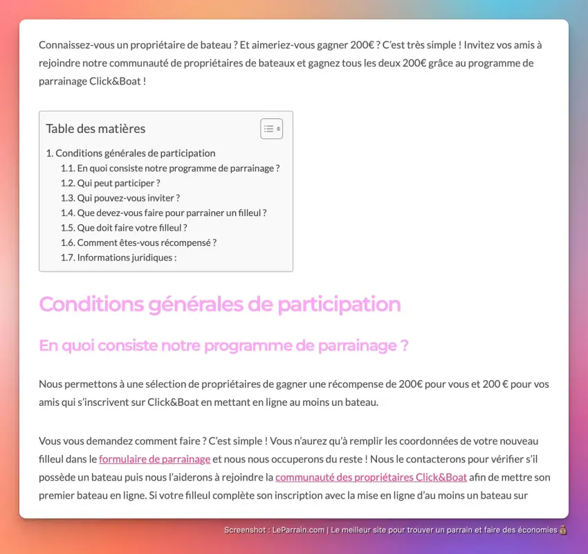 Capture d'écran 3 du programme de parrainage Click&Boat