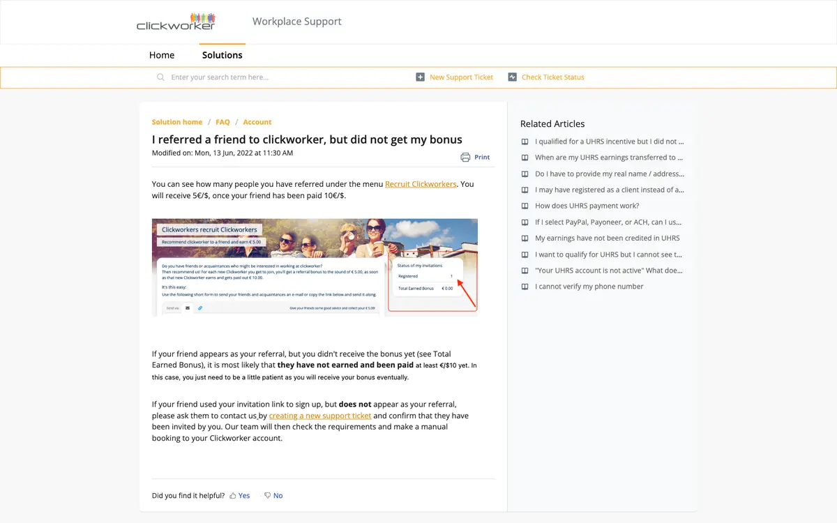 Page programme de parrainage Clickworker