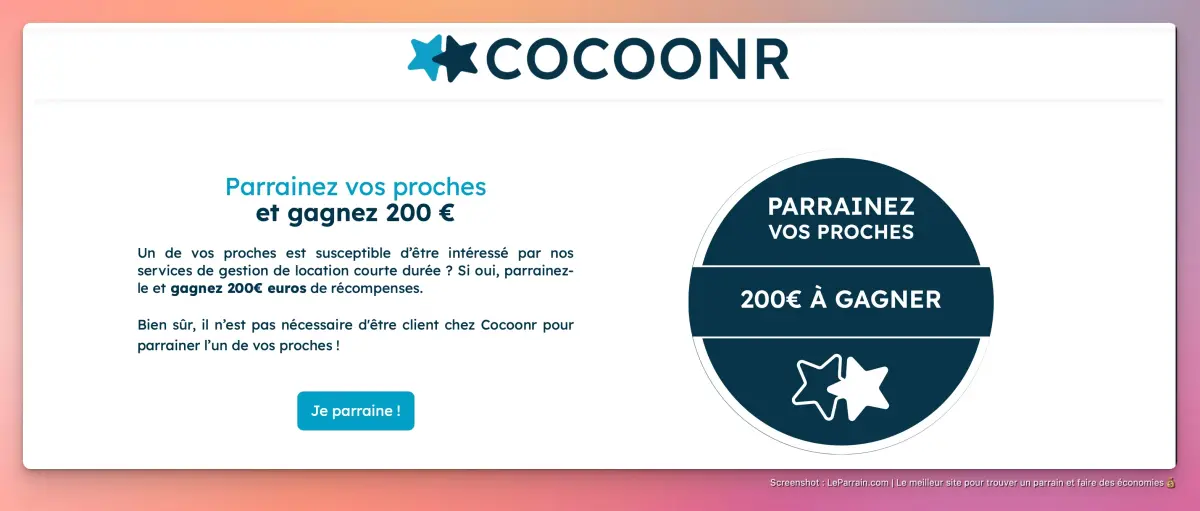 Capture d'écran 1 du programme de parrainage Cocoonr