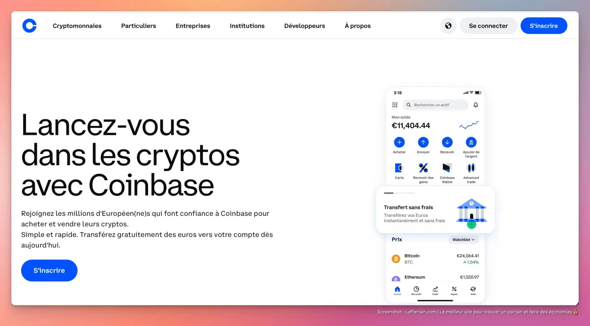 Capture d'écran 2 du programme de parrainage Coinbase