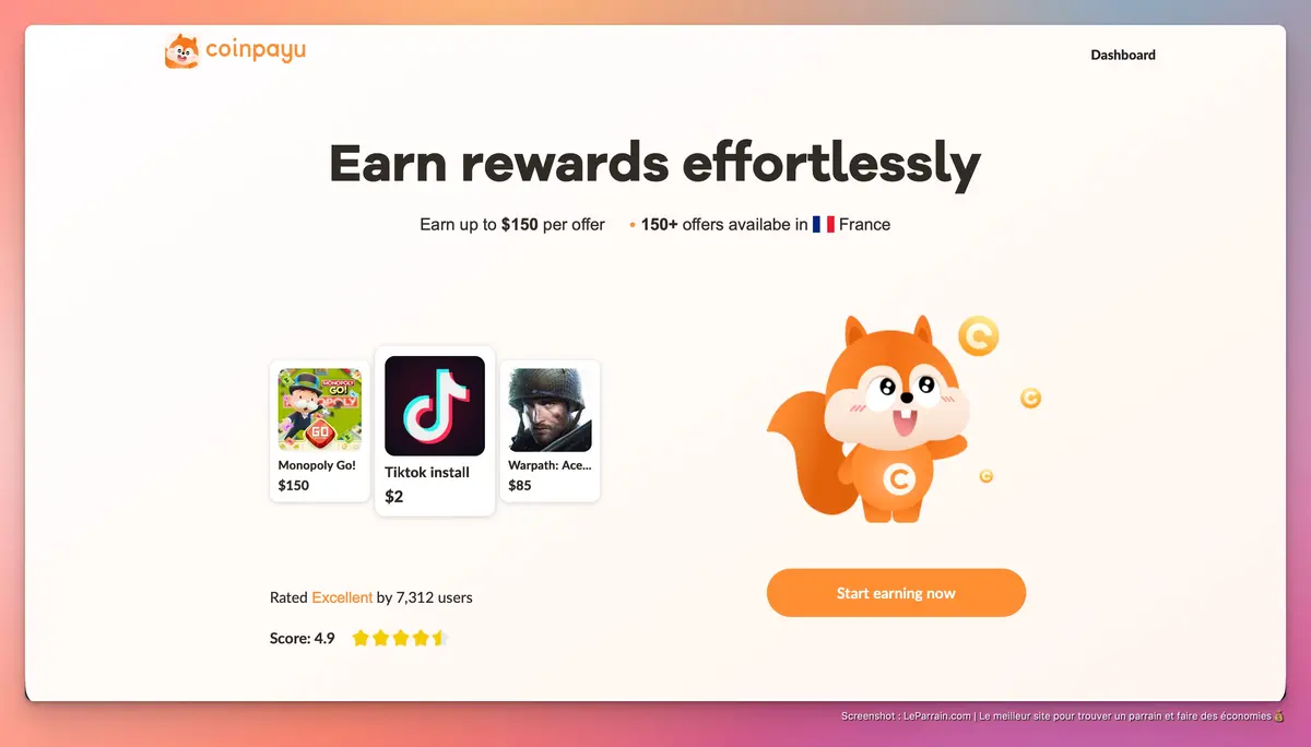 Capture d'écran 3 du programme de parrainage Coinpayu