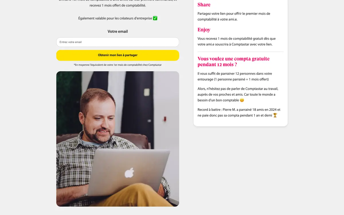 Page programme de parrainage Comptastar