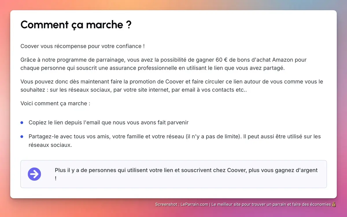 Capture d'écran 2 du programme de parrainage Coover