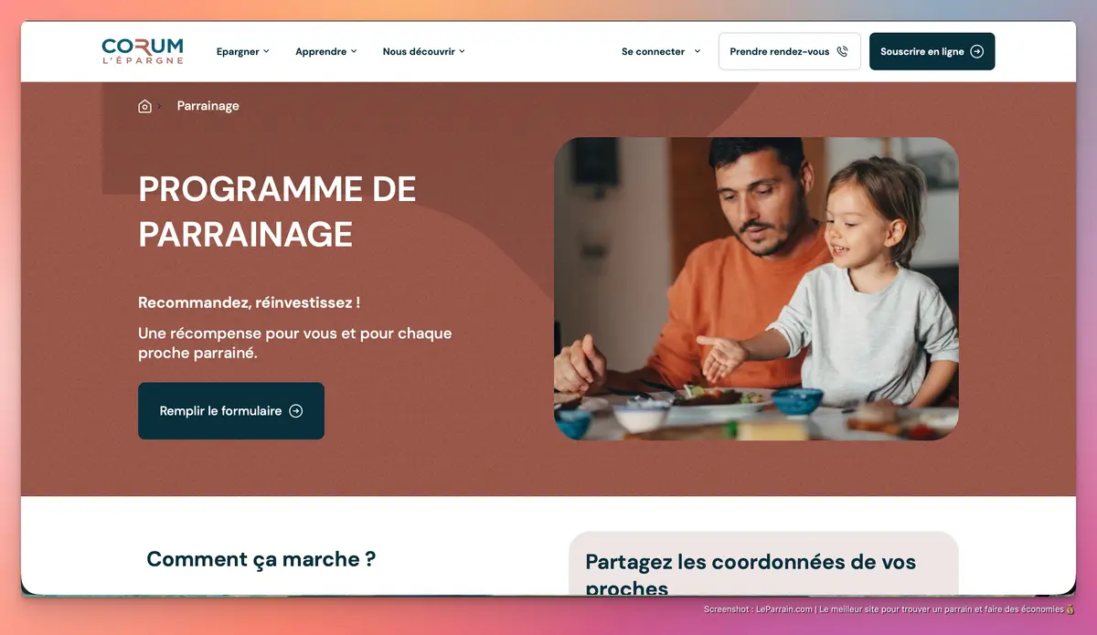 Capture d'écran 1 du programme de parrainage Corum