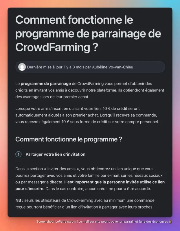 Capture d'écran 7 du programme de parrainage CrowdFarming