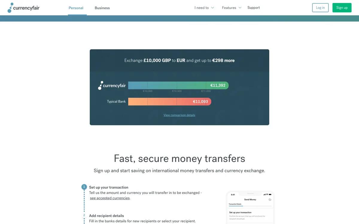 Aperçu du site Currencyfair