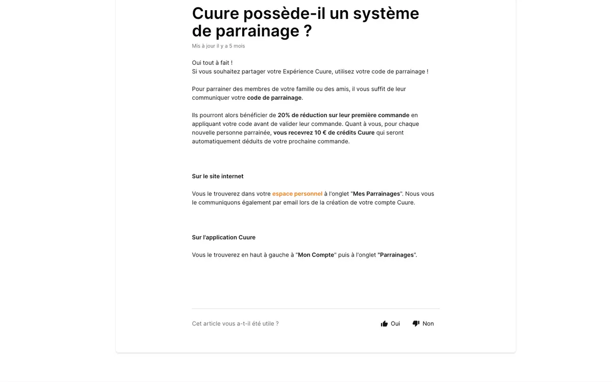 Page du programme de parrainage Cuure