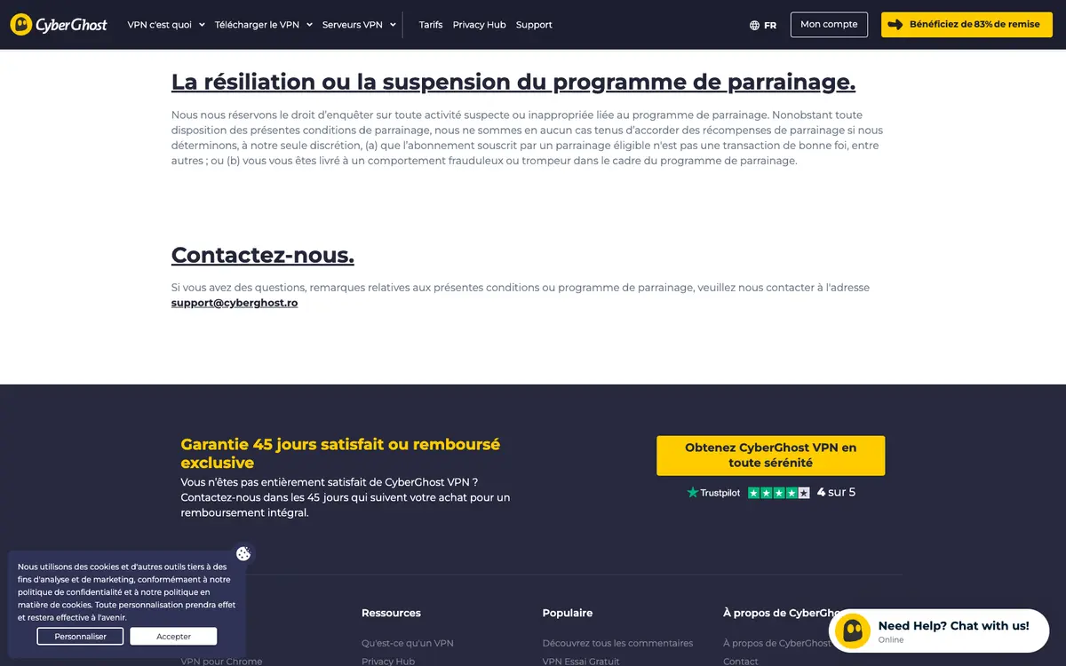 Page du programme de parrainage CyberGhost