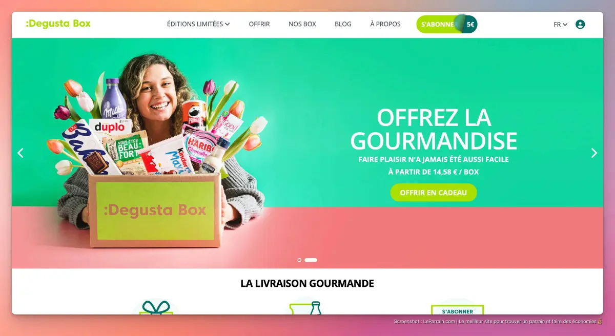 Capture d'écran 1 du programme de parrainage Degusta Box