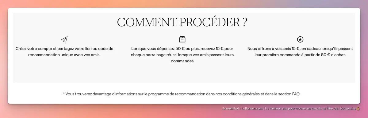 Capture d'écran 1 du programme de parrainage Elemis