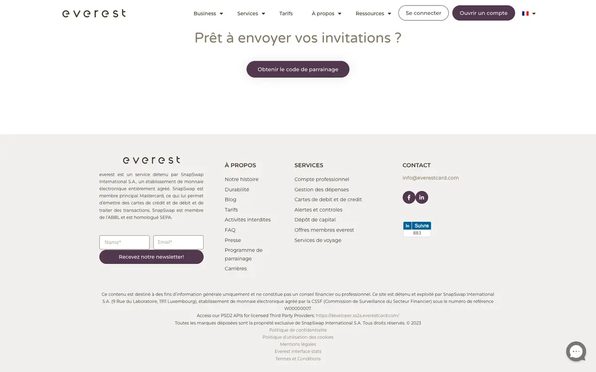 Page programme de parrainage Everest Card