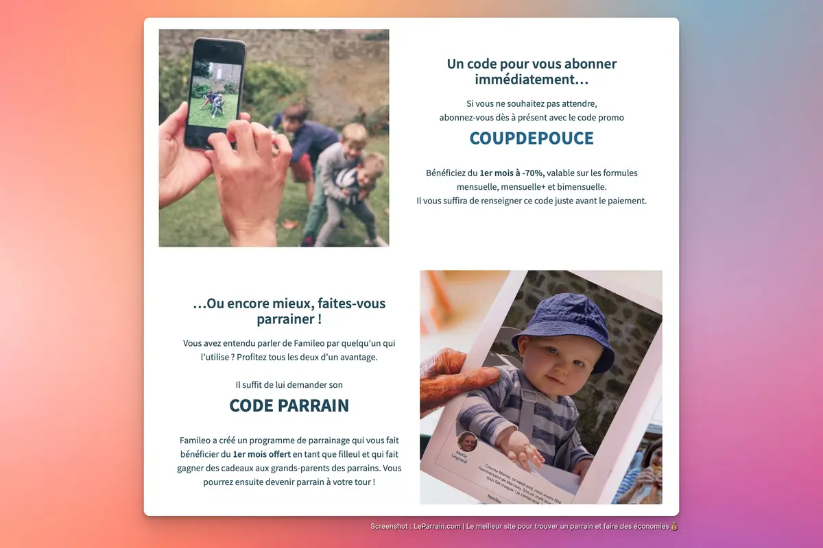 Capture d'écran 2 du programme de parrainage Famileo