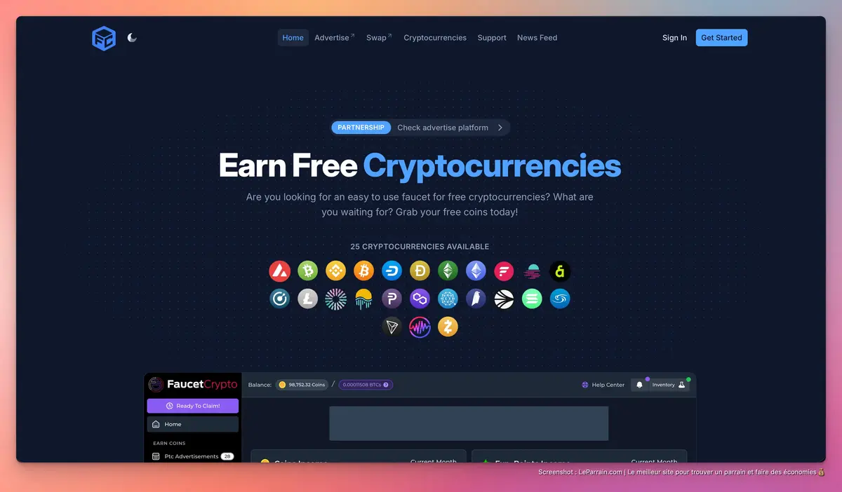 Capture d'écran 4 du programme de parrainage Faucet Crypto