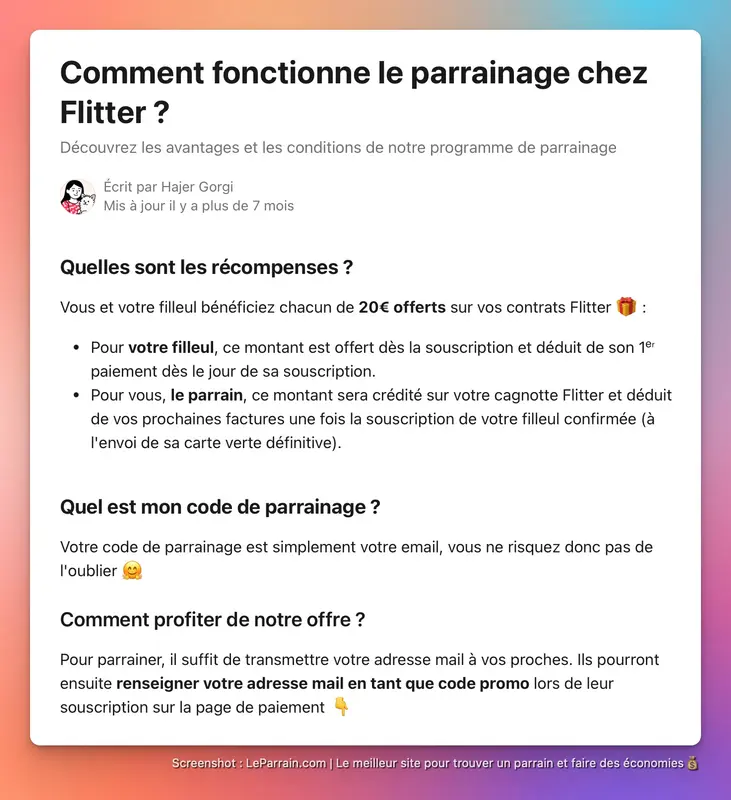 Capture d'écran 3 du programme de parrainage Flitter