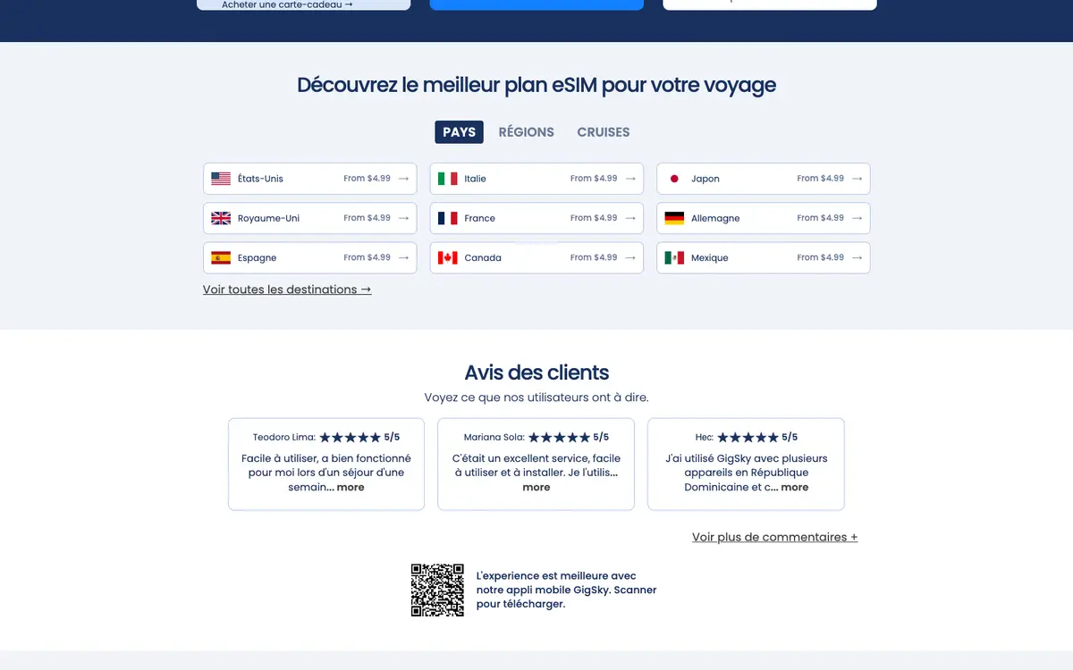 Aperçu du site officiel GigSky