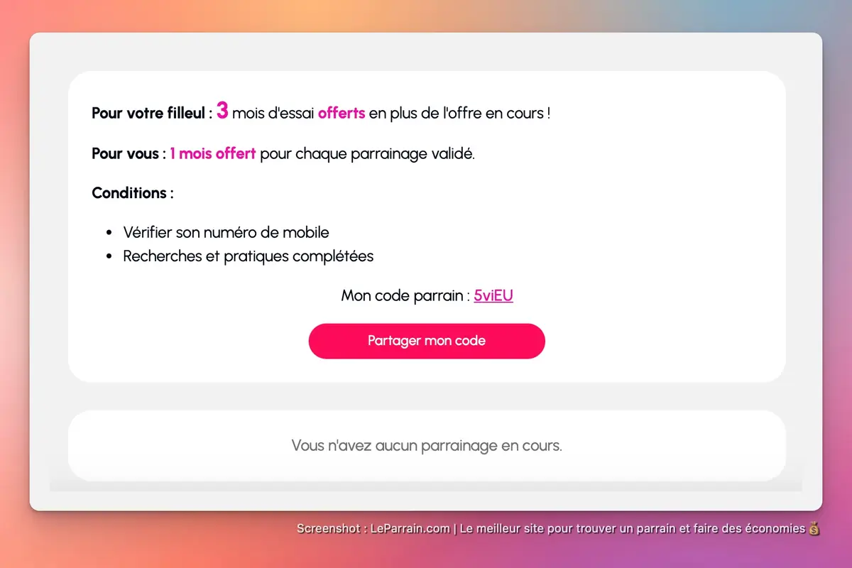Capture d'écran 2 du programme de parrainage Gleese