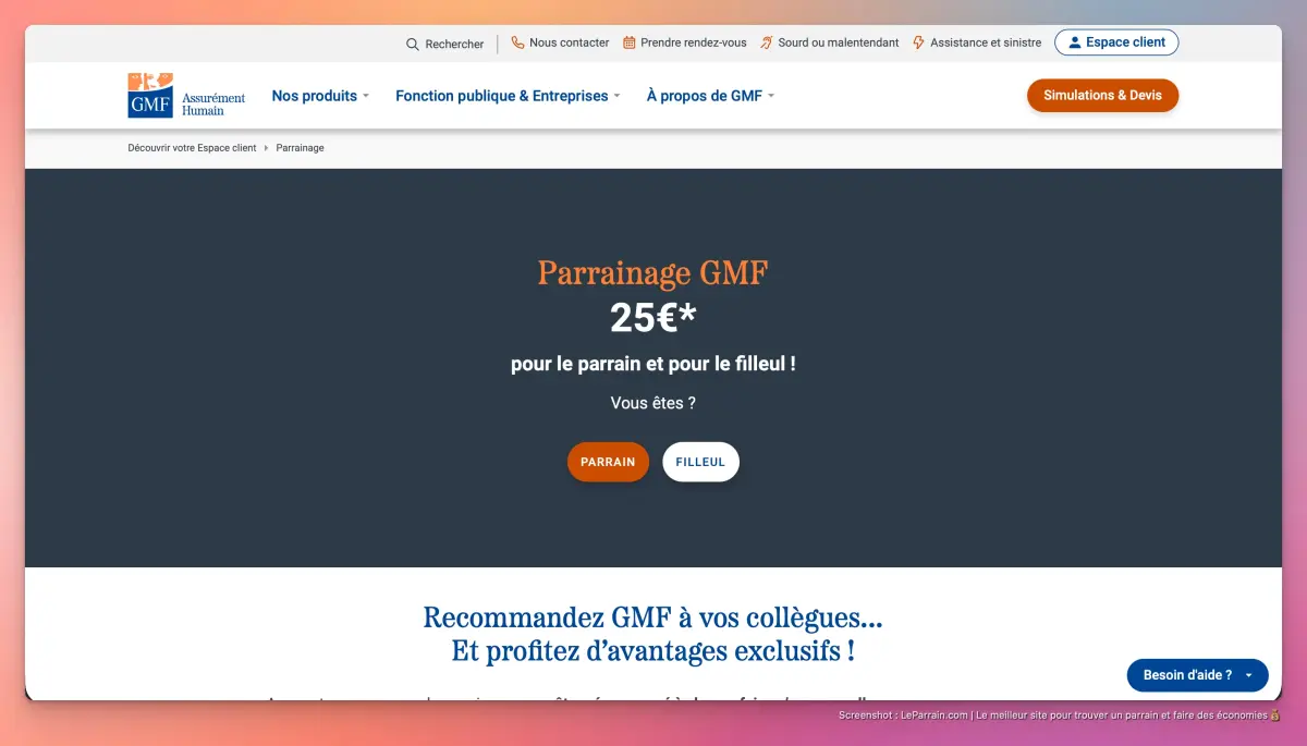Capture d'écran 2 du programme de parrainage GMF