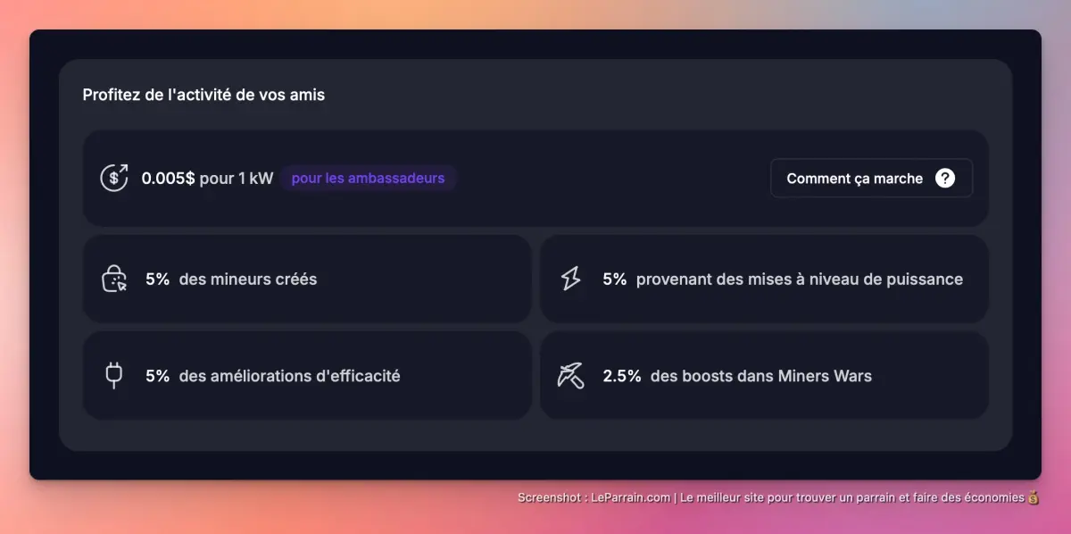 Capture d'écran 1 du programme de parrainage GoMining