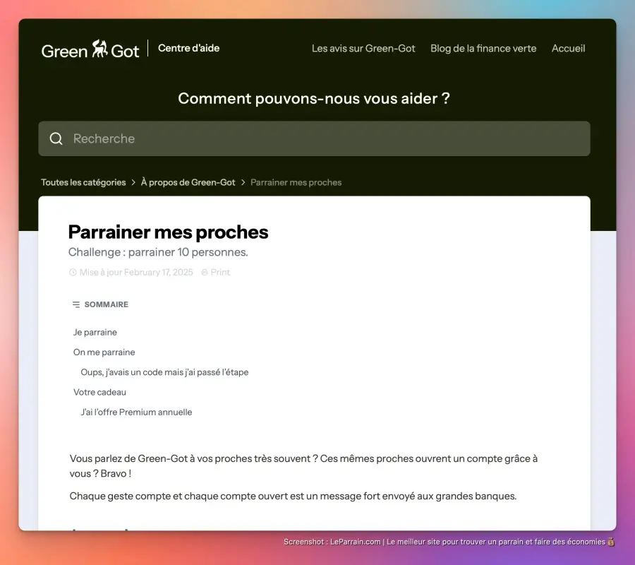 Capture d'écran 3 du programme de parrainage Green Got