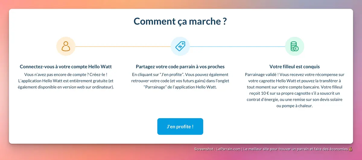 Capture d'écran 2 du programme de parrainage Hello Watt