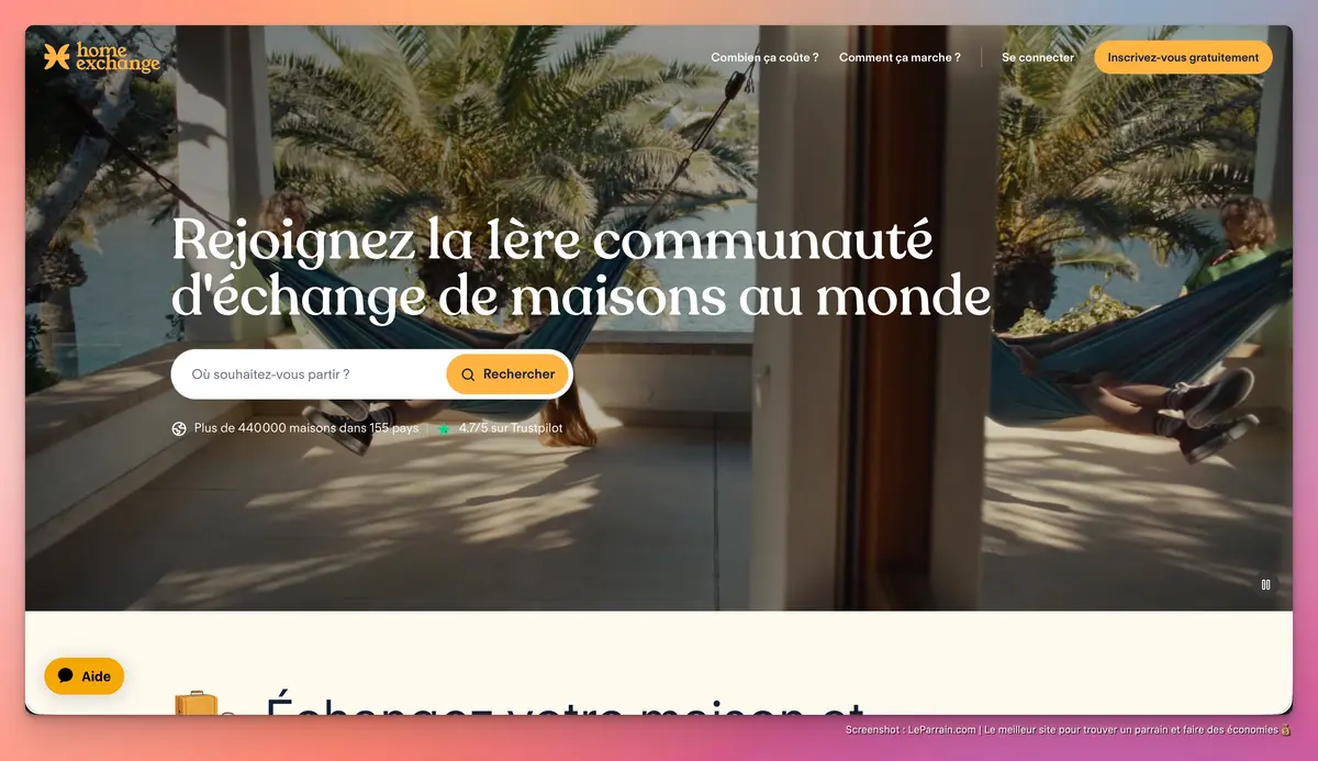 Capture d'écran 3 du programme de parrainage Homeexchange