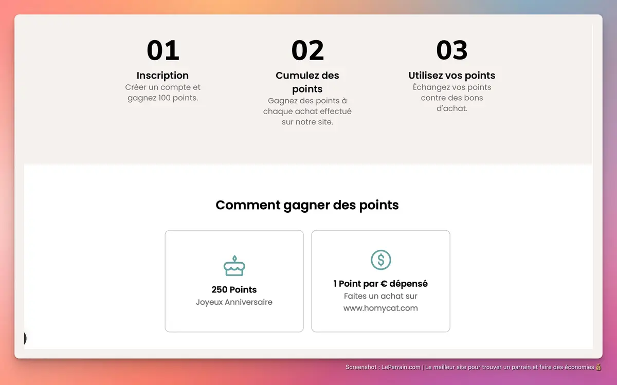 Capture d'écran 2 du programme de parrainage Homycat
