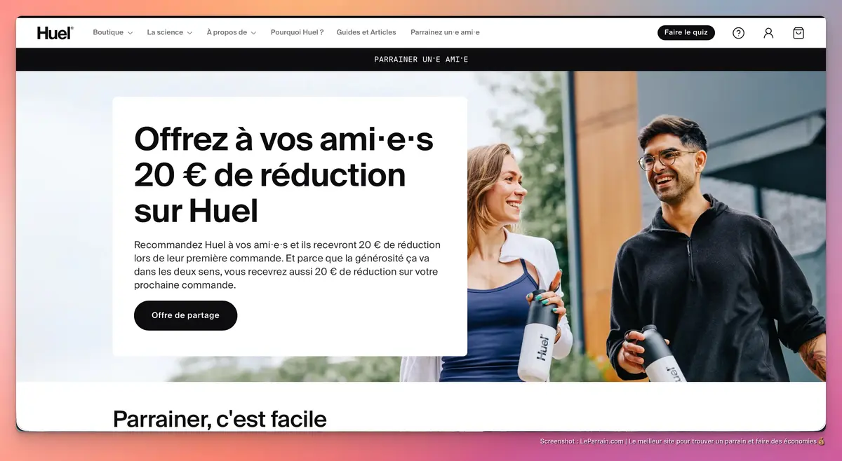 Capture d'écran 1 du programme de parrainage Huel