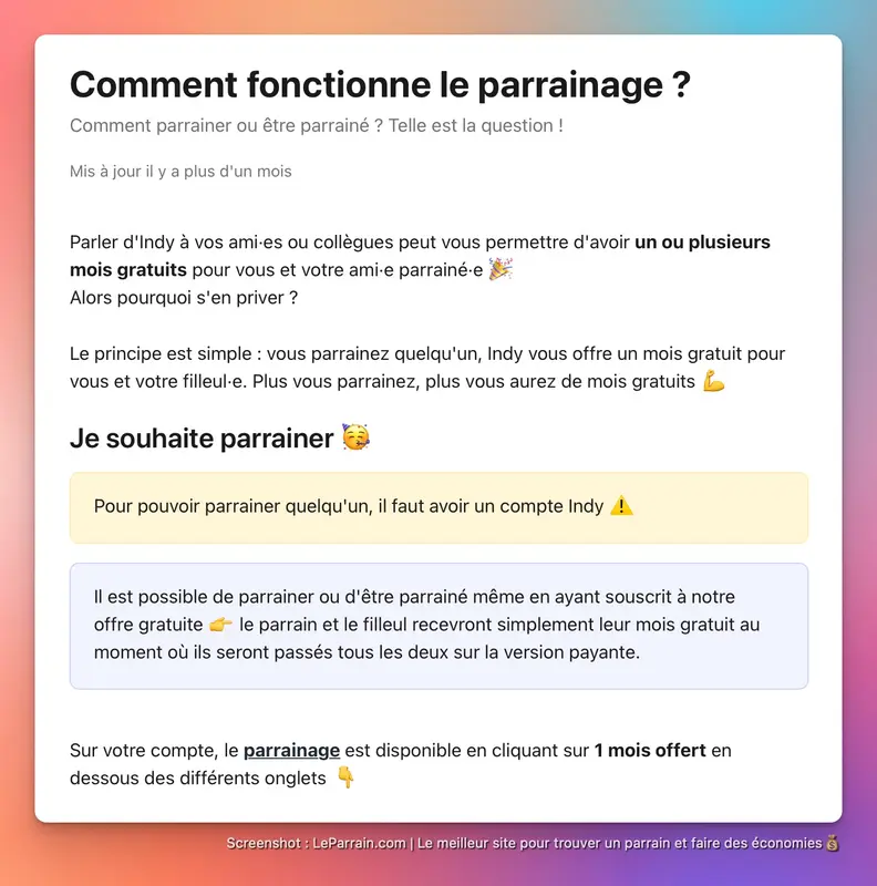 Capture d'écran 4 du programme de parrainage Indy